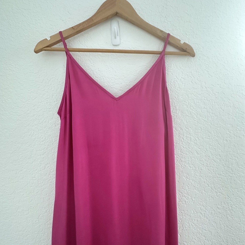 Old Navy Slip Maxi Dress S Raspberry Tart Pink Satin Smocked Side Slit Fairy NWT - Picture 3 of 16